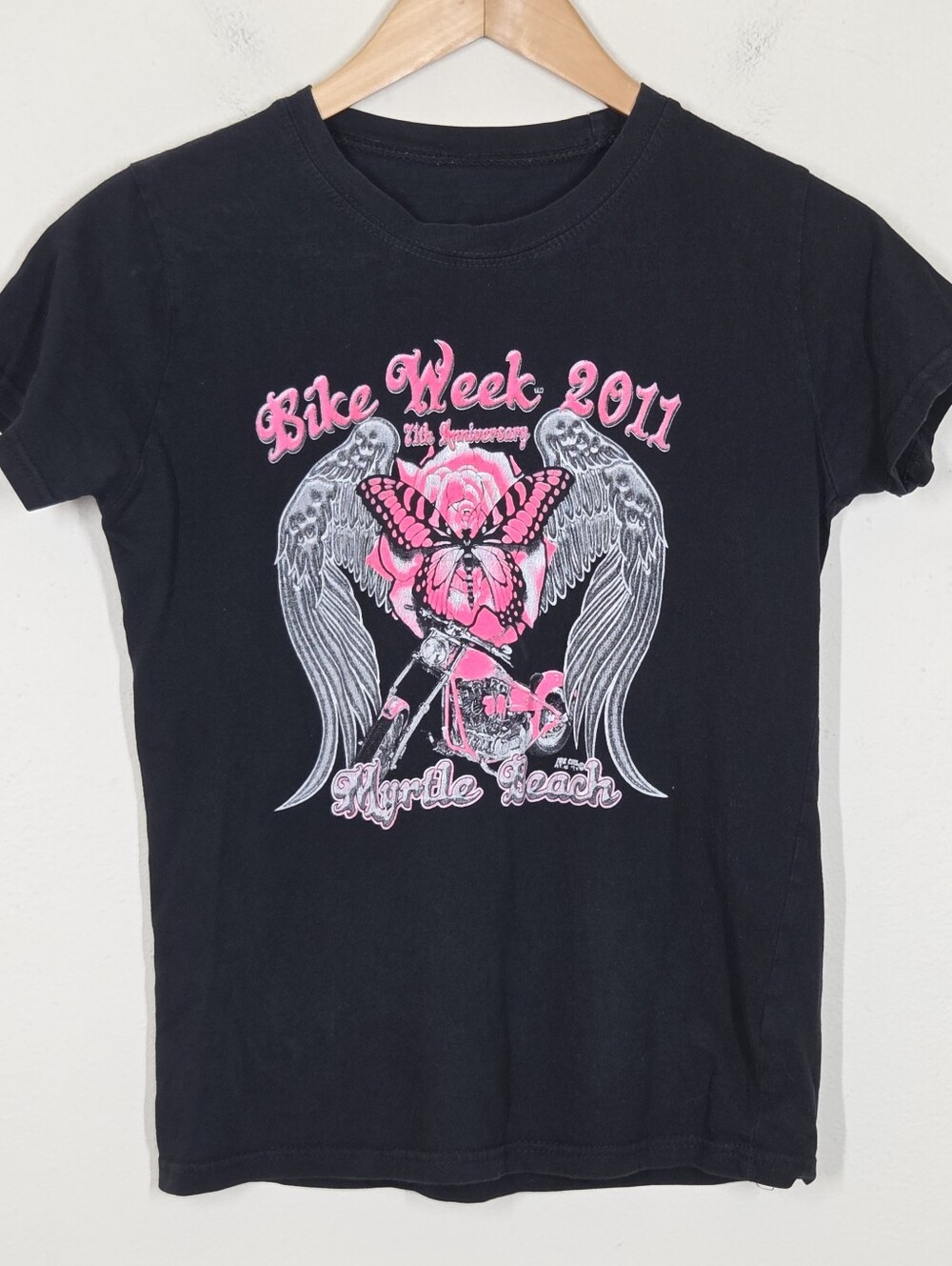 2011 Hardly An Angel Bike Week Myrtle Beach Butterfly Wings Harley Moto Baby Tee